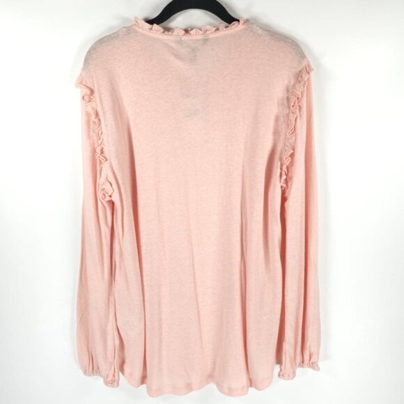 NWT LAUREN RALPH LAUREN BLACK LABEL LINEN Blend Ruffle Neck Top Keyhole Neck LG - Picture 6 of 15